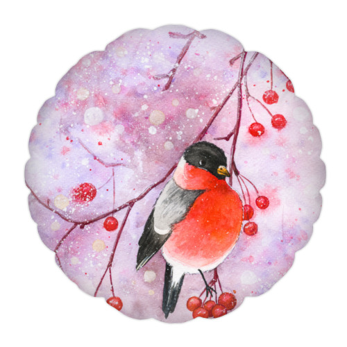 Подушка с принтом Снегирь