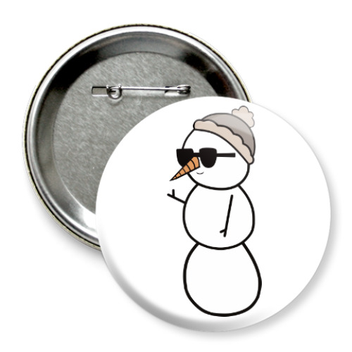Значок 75мм с принтом Крутой снеговик