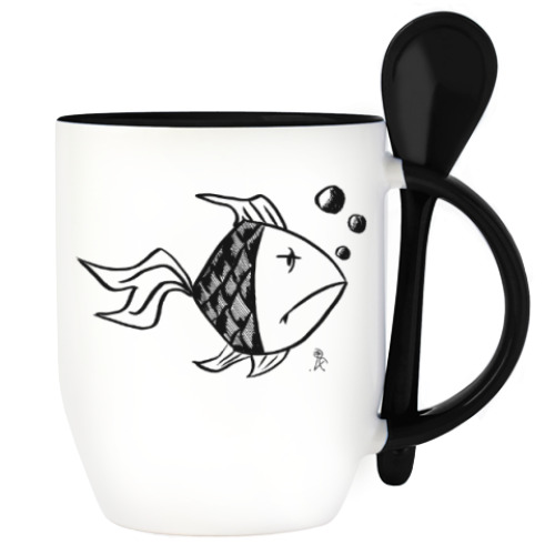 Кружка с ложкой с принтом Рыба твоей мечты