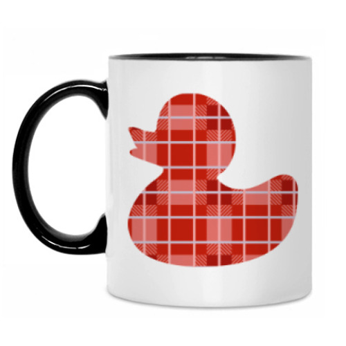 Кружка с принтом Уточка для ванной в шотландскую клетку