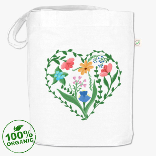 Сумка шоппер с принтом Цветочное сердце