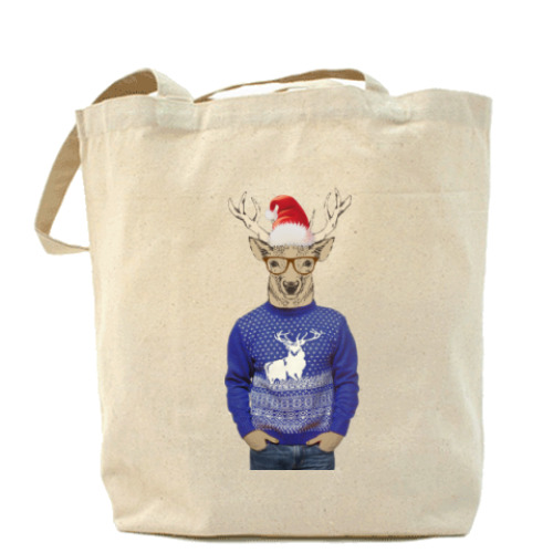 Сумка шоппер с принтом Олень хипстер новогодний