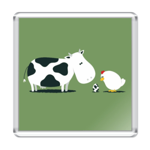 Магнит с принтом Корова, курица и яйцо