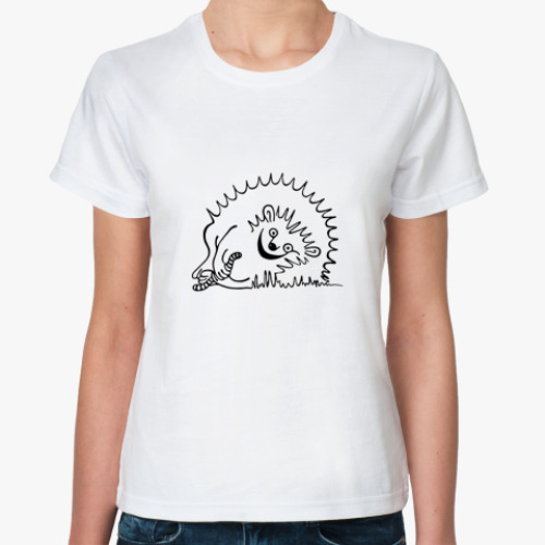 Классическая футболка с принтом Довольный Ёж