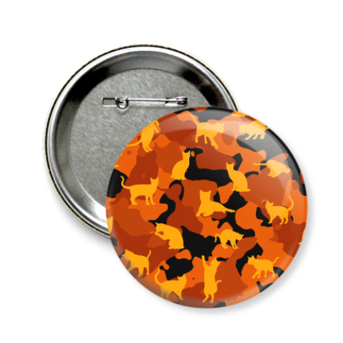 Значок 58мм с принтом Коты на камуфляже