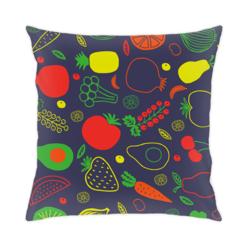 Подушка с принтом Фруктово-овощное настроение