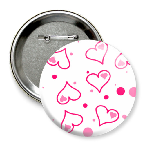 Значок 75мм с принтом  Сердечки