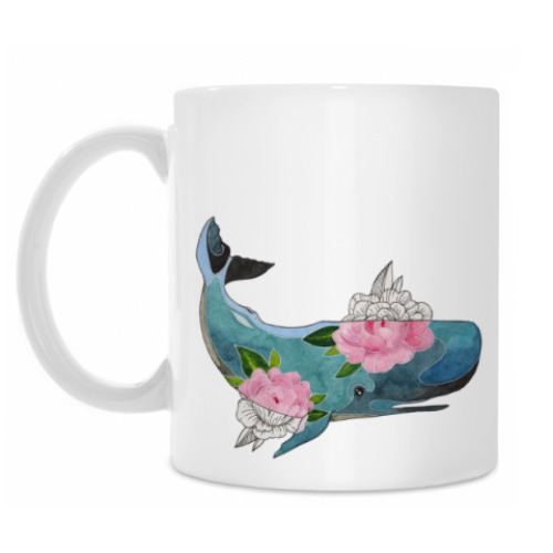 Кружка с принтом Кит кашалот в цветах