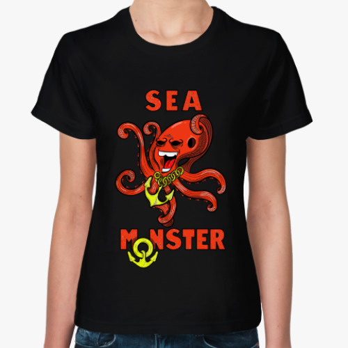 Женская футболка с принтом Крутой осьминог , гроза морей и океанов.