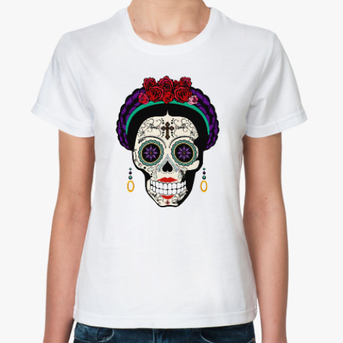 Классическая футболка с принтом Череп День Мёртвых