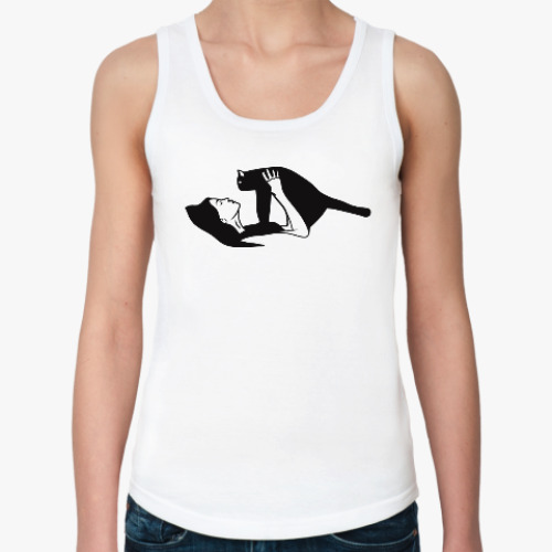 Женская майка с принтом Девушка и кот