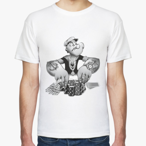 Футболка с принтом Попай играет в покер!