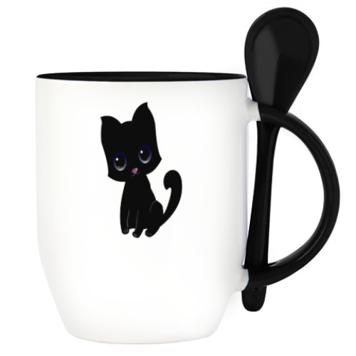 Кружка с ложкой с принтом Kitten (котёнок)