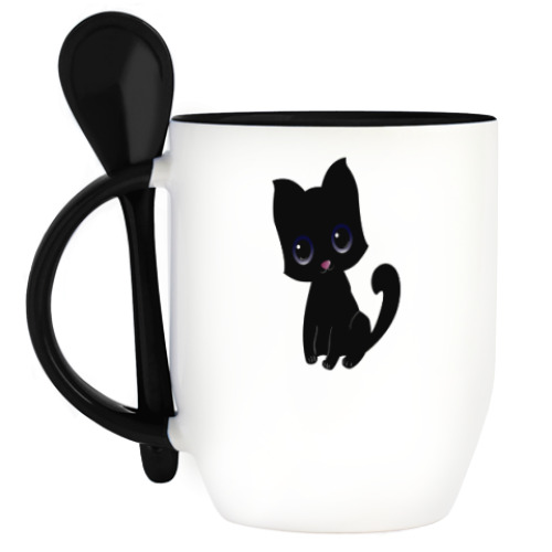Кружка с ложкой с принтом Kitten (котёнок)