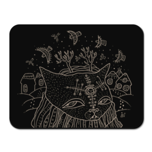 Коврик для мыши с принтом Кот Савелий и птицы