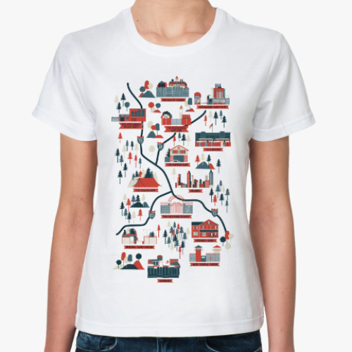 Классическая футболка с принтом Карта сериала Ходячие мертвецы