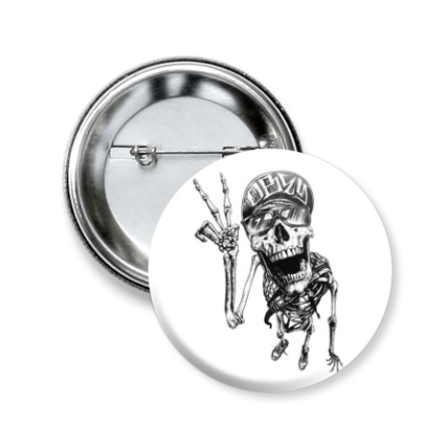 Значок 50мм с принтом Thrash-скелет