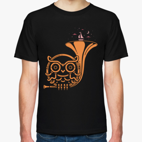 Футболка с принтом Сова и корабль