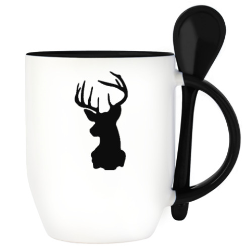 Кружка с ложкой с принтом Силуэт оленя
