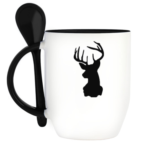 Кружка с ложкой с принтом Силуэт оленя