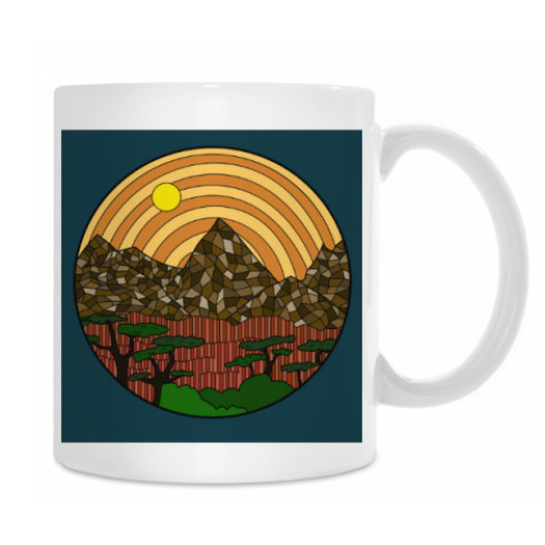 Кружка с принтом Контурный рисунок африканского ландшафта