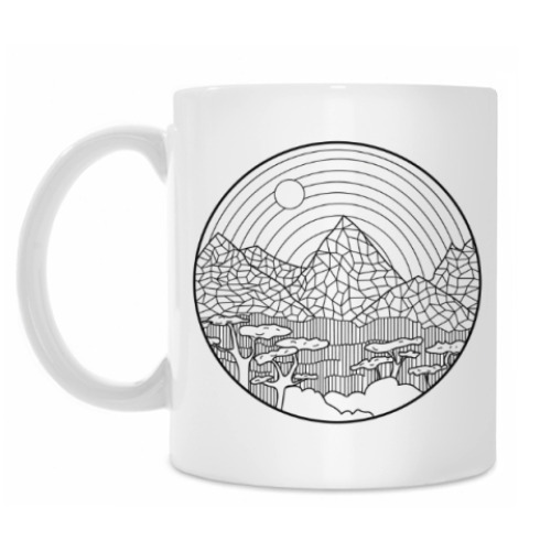 Кружка с принтом Контурный рисунок африканского ландшафта