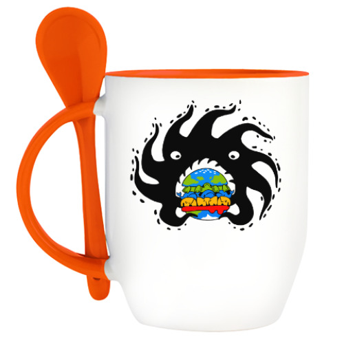 Кружка с ложкой с принтом Black hole eating a globurger