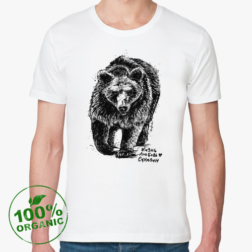 Футболка из органик-хлопка с принтом медведь