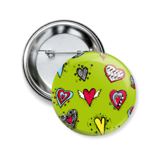 Значок 50мм с принтом  Сердечки