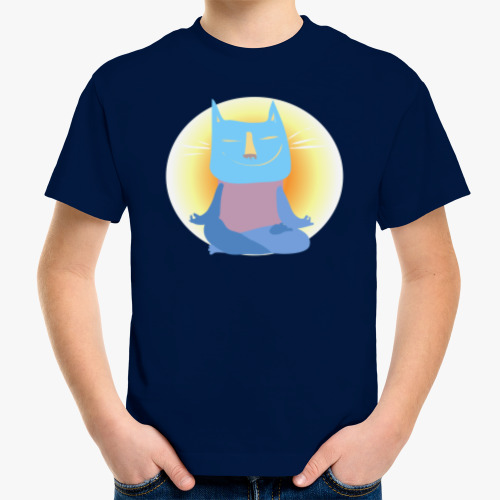 Детская футболка с принтом Кот-Будда