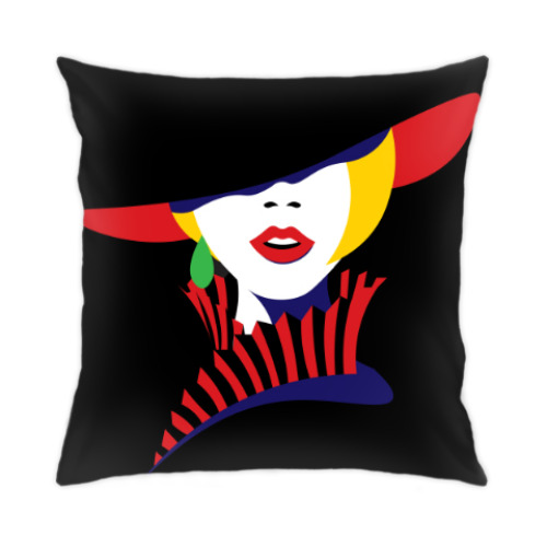 Подушка с принтом Дама в шляпе