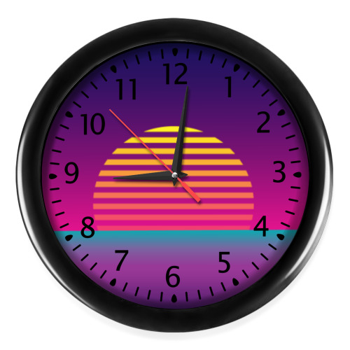 Настенные часы с принтом Солнце в Майами в стиле ретро