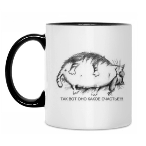 Кружка с принтом Счастье, кот