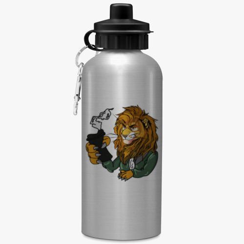 Бутылка с карабином (500 мл) с принтом Лев и кофе