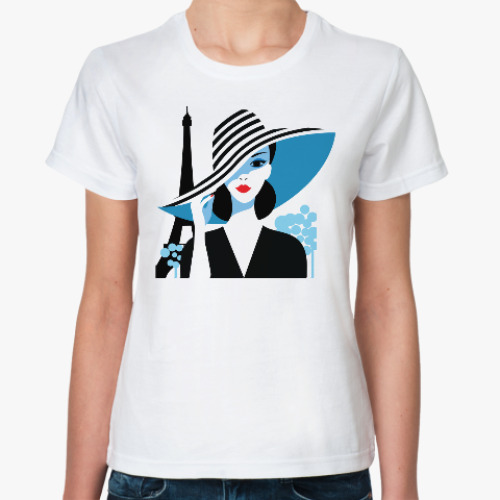 Классическая футболка с принтом Француженка, фэшн иллюстрация