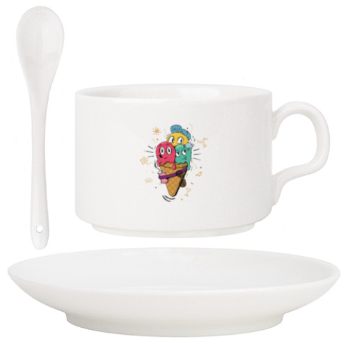 Кофейный набор с принтом Смешные шарики мороженного