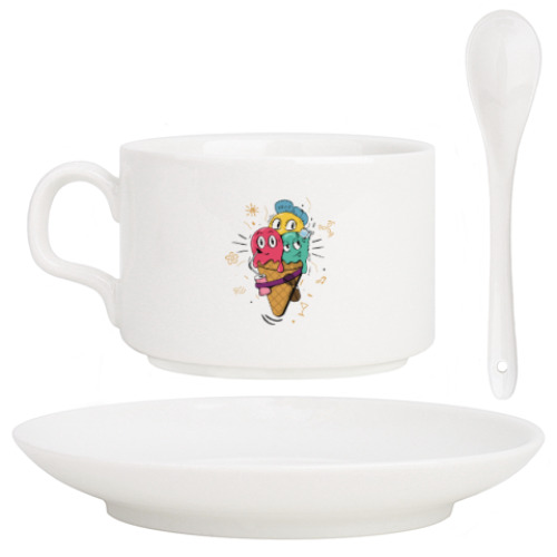 Кофейный набор с принтом Смешные шарики мороженного