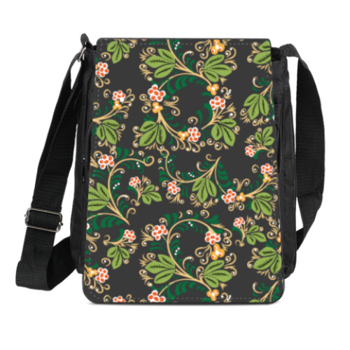 Сумка-планшет с принтом Узор. Листья и ягоды.