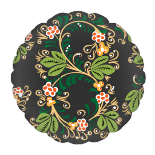 Подушка с принтом Узор. Листья и ягоды.