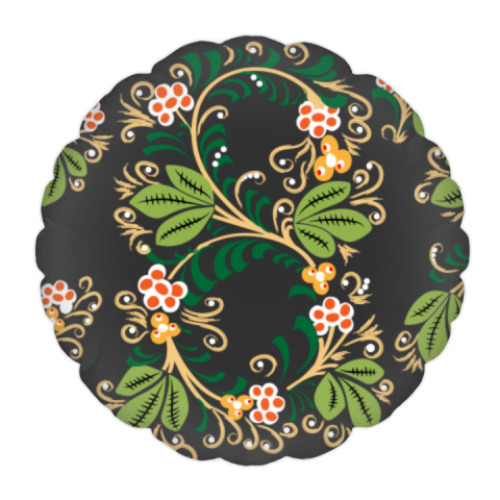 Подушка с принтом Узор. Листья и ягоды.