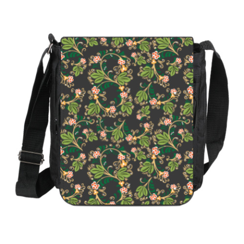 Сумка на плечо (мини-планшет) с принтом Узор. Листья и ягоды.