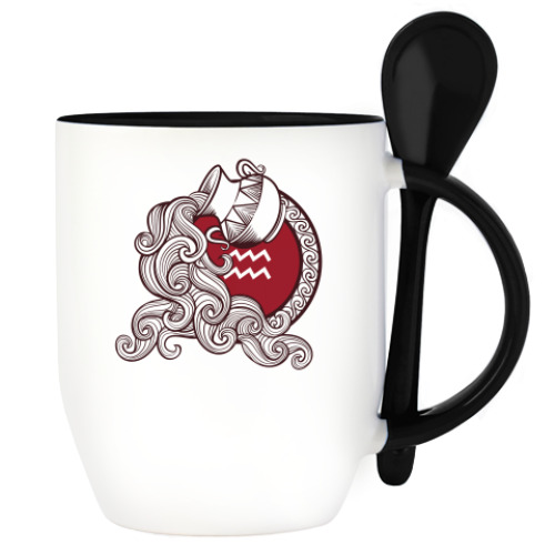 Кружка с ложкой с принтом Символ Водолей Знак Зодиака