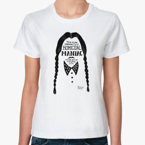 Классическая футболка с принтом Wednesday Addams костюм