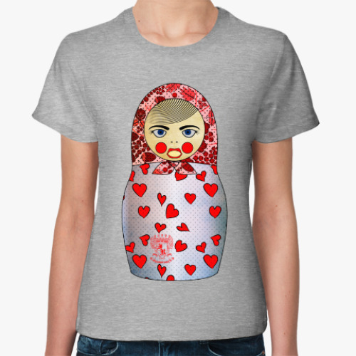 Женская футболка с принтом матрешка любовь