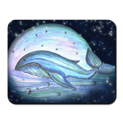 Коврик для мыши с принтом Кит в звездном небе