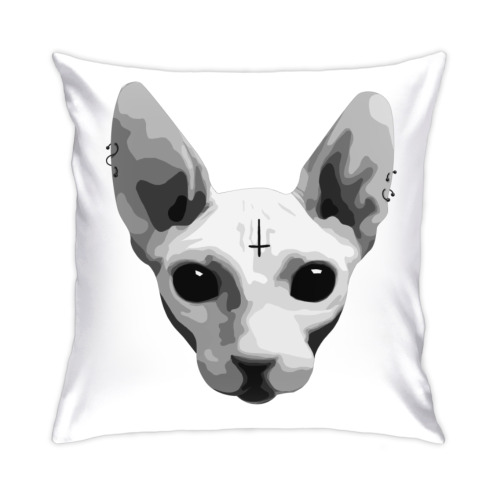 Подушка с принтом Кот с пирсингом, для неформалов