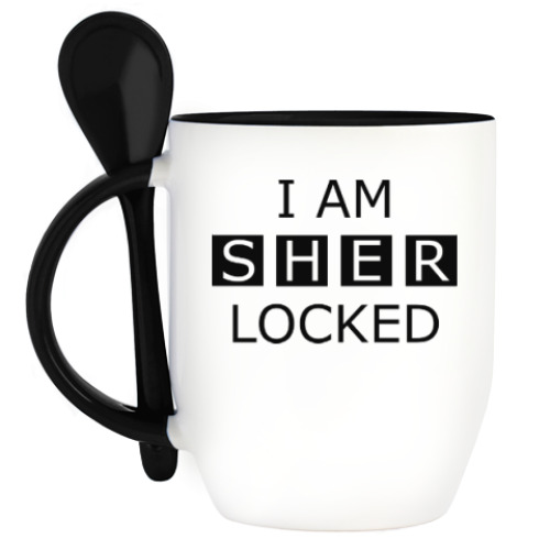 Кружка с ложкой с принтом I am sherlocked
