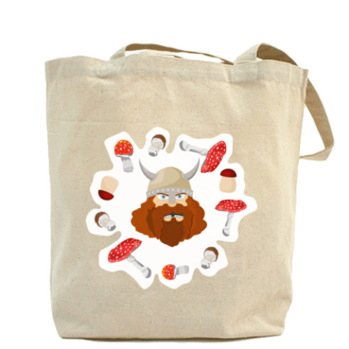 Сумка шоппер с принтом Мультяшный викинг и грибы