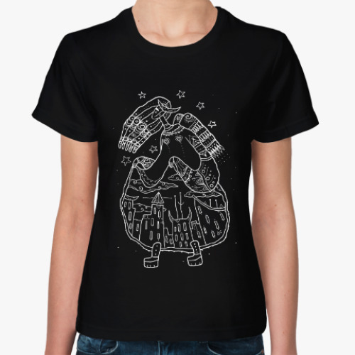 Женская футболка с принтом Девица-небо задирает юбку