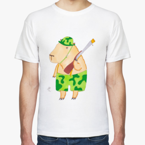 Футболка с принтом Капибара военный